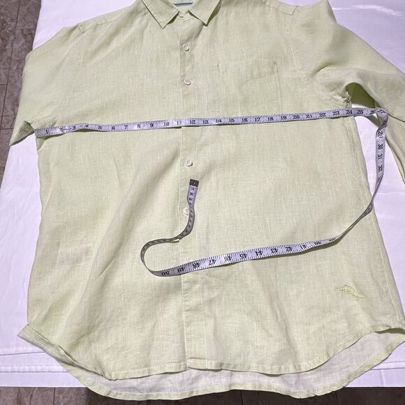 TOMMY BAHAMA 100% Linen Lime Green Relaxed Fit Long Sleeves Button Shirt, Large - Picture 10 of 12